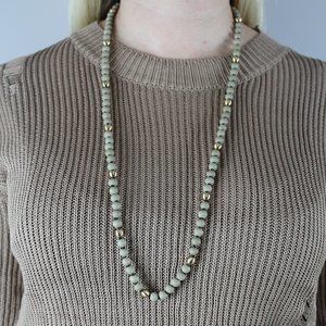Grey Wood & Metal Bead Necklace